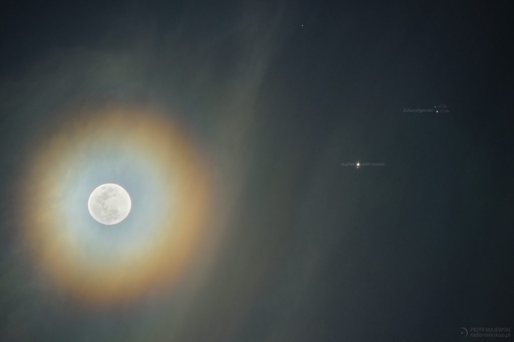 La conjunción de la Luna y Júpiter desde Toruń, Polonia