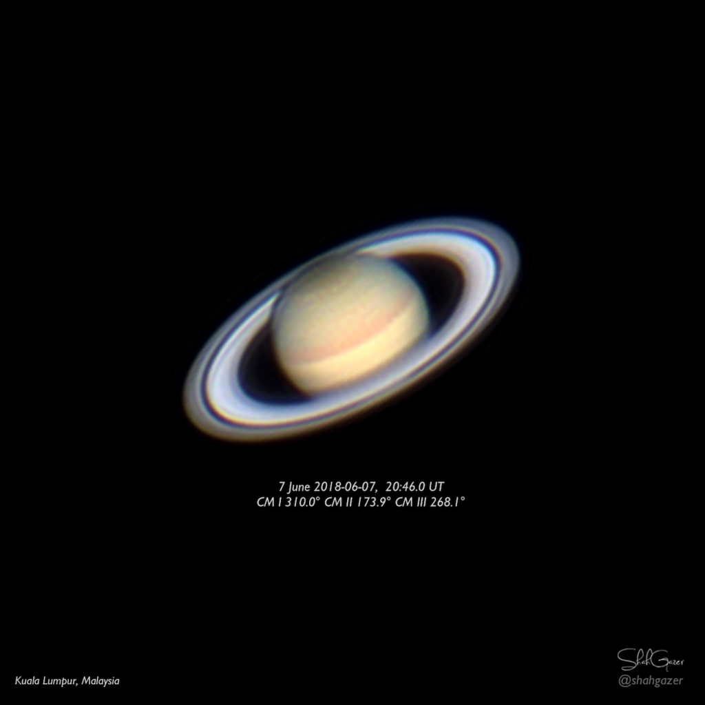 Imagen de Saturno tomada el 7 de junio de 2018