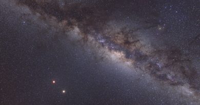 Imagen de la Vía Láctea, Marte y la Luna desde Namibia