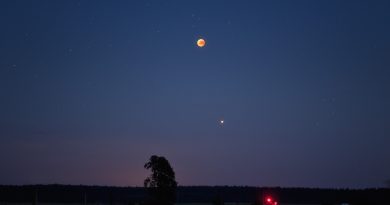 La Luna y Marte durante el eclipse total desde el Bosque Tucholskie, Polonia