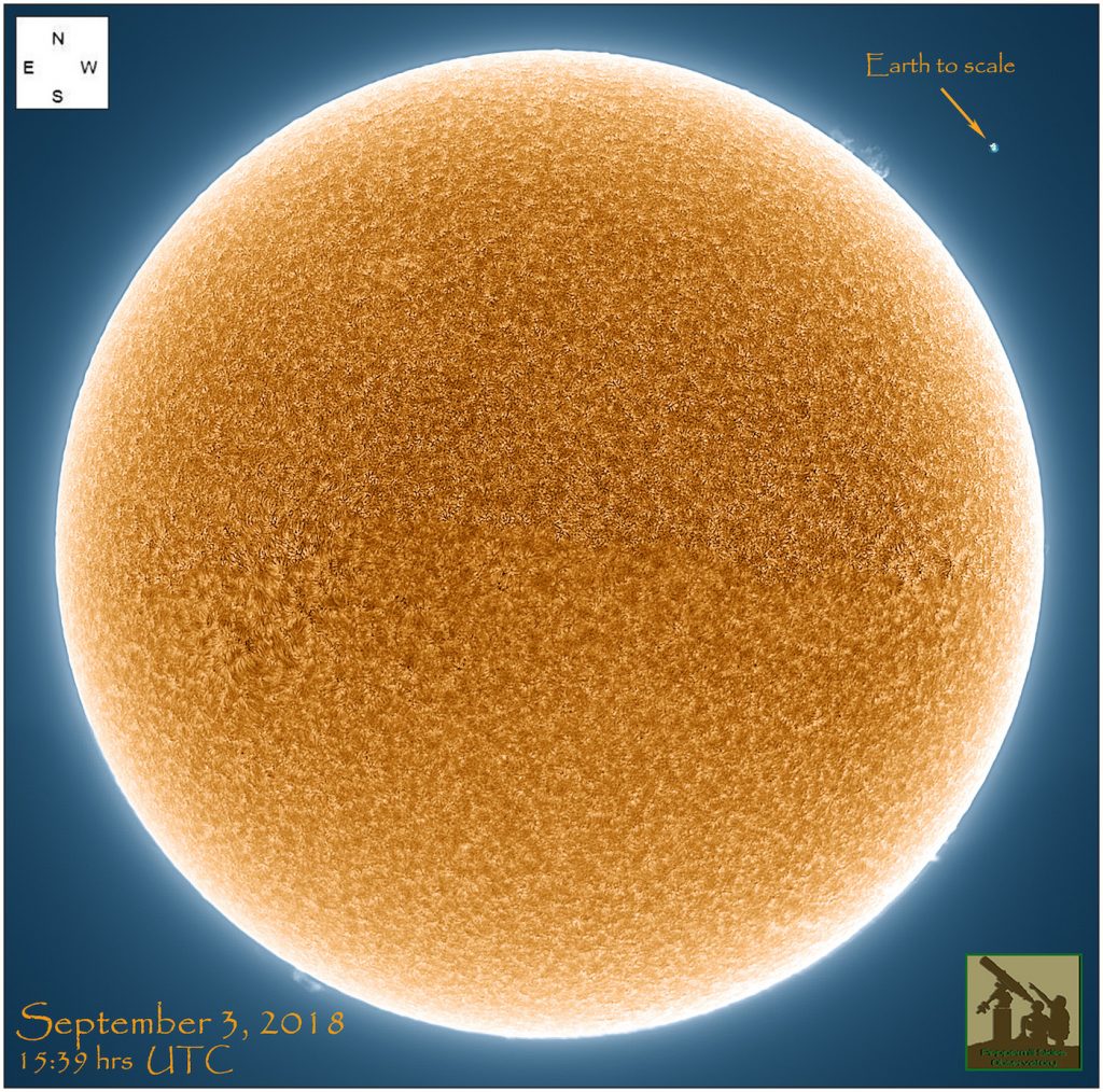 Imagen del Sol tomada el 3 de septiembre de 2018 (H-alfa)