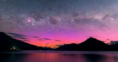 Auroras, la Vía Láctea y las Nubes de Magallanes captadas desde Nueva Zelanda