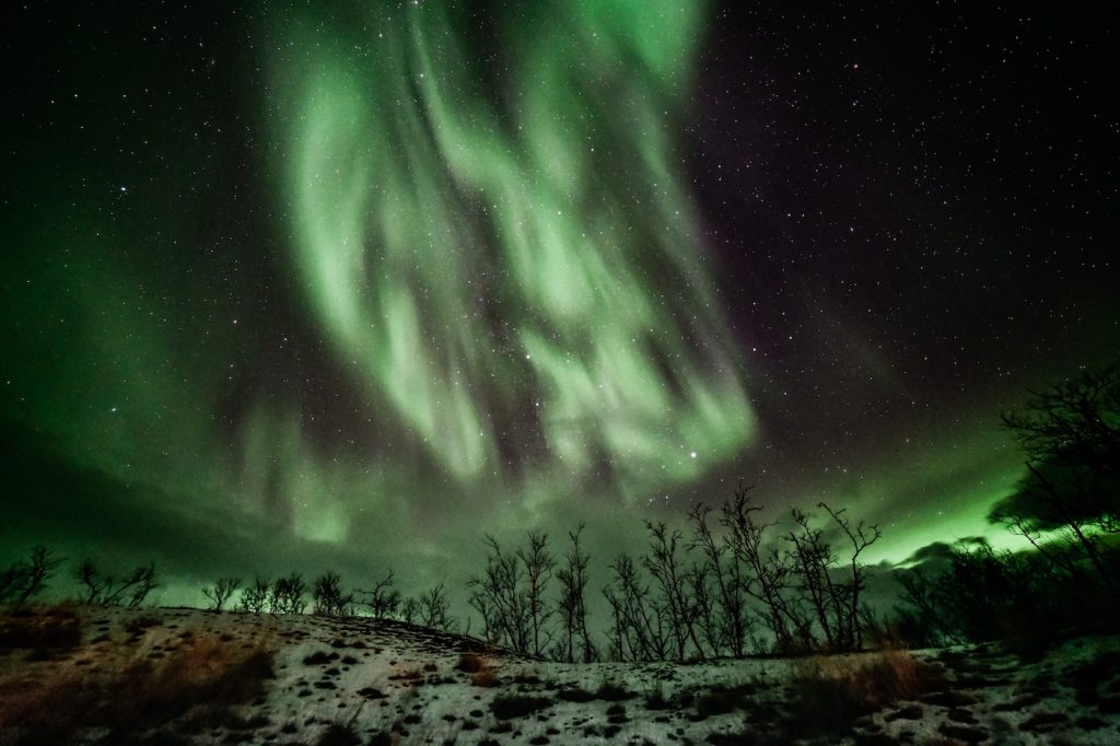 Auroras boreales captadas desde la provincia de Troms, Noruega