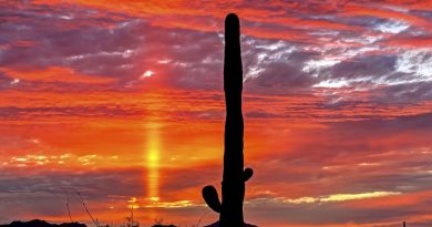 Pilar de luz fotografiado al amanecer en Tucson, Arizona