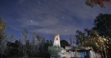 Imagen de una gemínida y las Pléyades tomada desde Huelva, España