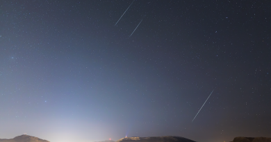 Tres gemínidas captadas sobre Bergen, Noruega