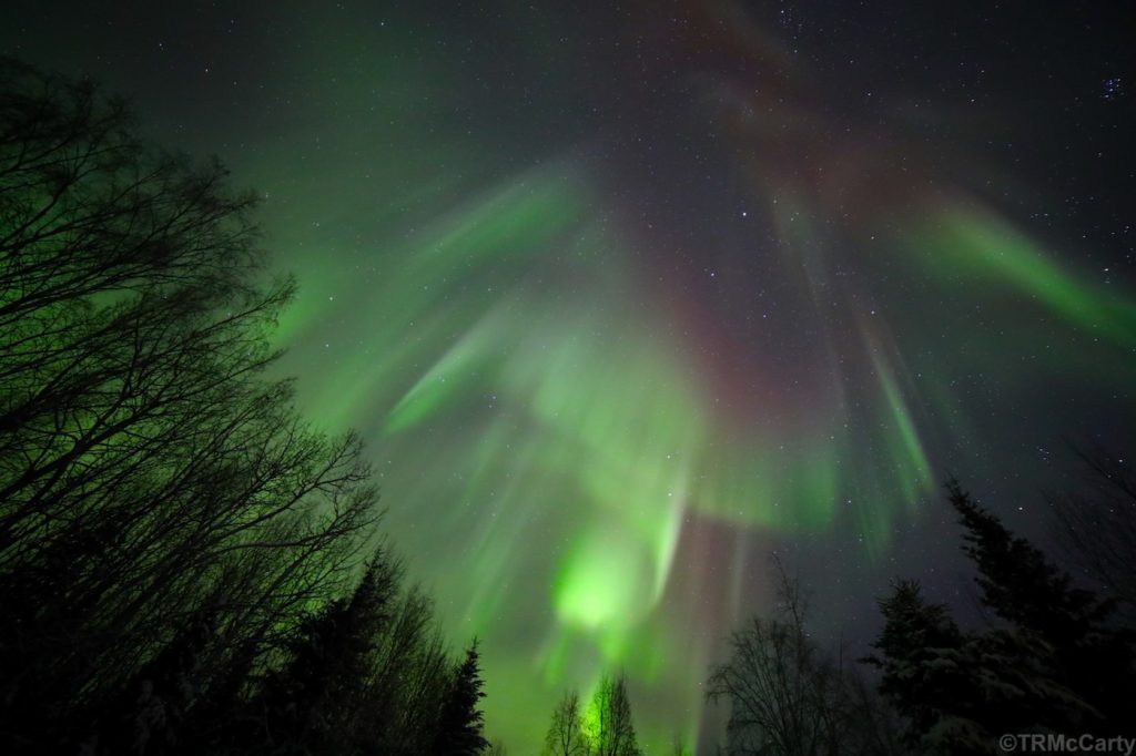 Auroras boreales captadas sobre Fairbanks, Alaska