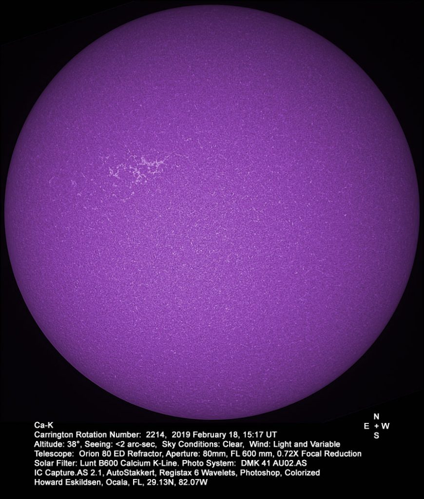 Imagen del Sol tomada en la línea de emisión Calcio-K