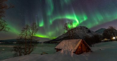 Auroras boreales captadas desde la provincia de Troms, Noruega