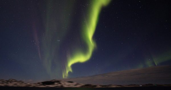 Auroras boreales captadas sobre Vagaholmen, Noruega