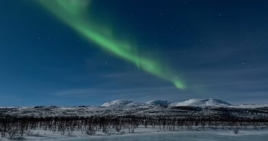 Imagen de auroras boreales tomada desde Skibotn, Noruega