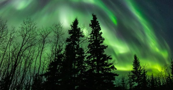 Imagen de auroras boreales tomada desde Fairbanks, Alaska