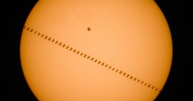 Imagen de la secuencia del tránsito de la ISS frente al Sol