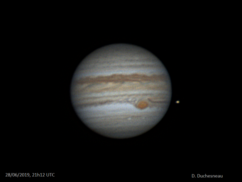 Imagen de Júpiter e Ío tomada el 28 de junio de 2019