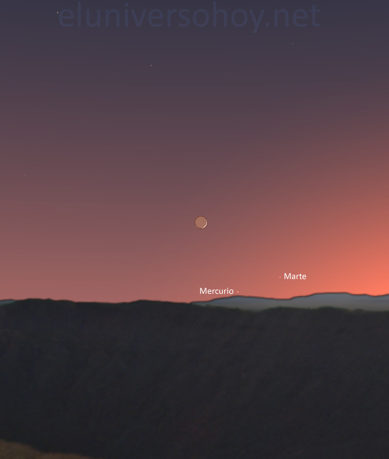Esta noche se podrá ver la conjunción de la Luna, Mercurio y Marte
