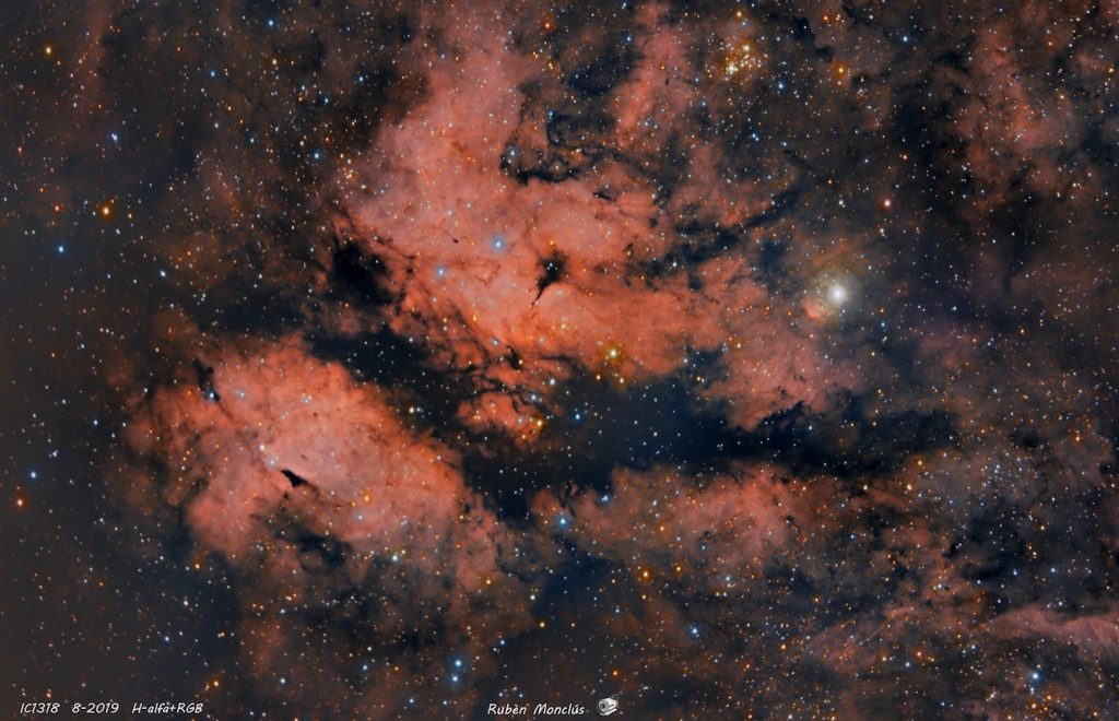Imagen de la nebulosa de emisión IC 1318 (H-alfa y RGB)