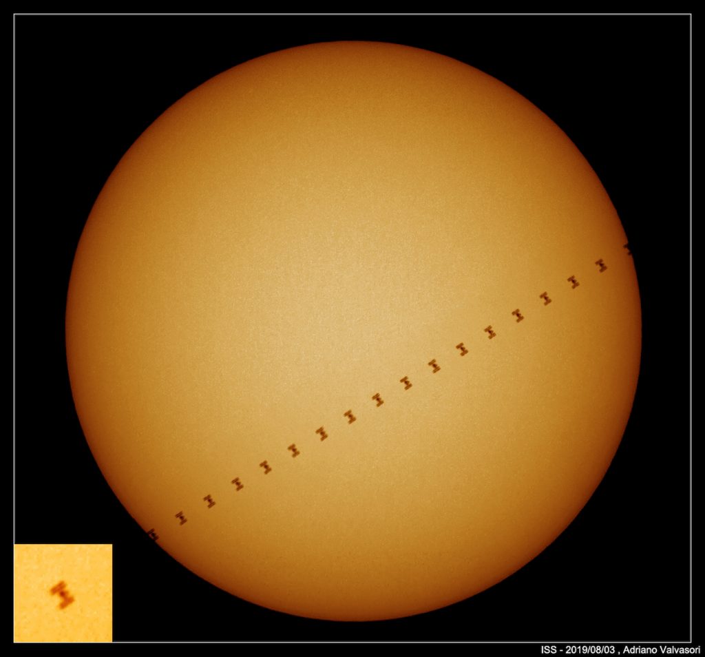 La secuencia del tránsito de la ISS frente al Sol (3-agosto-2019)