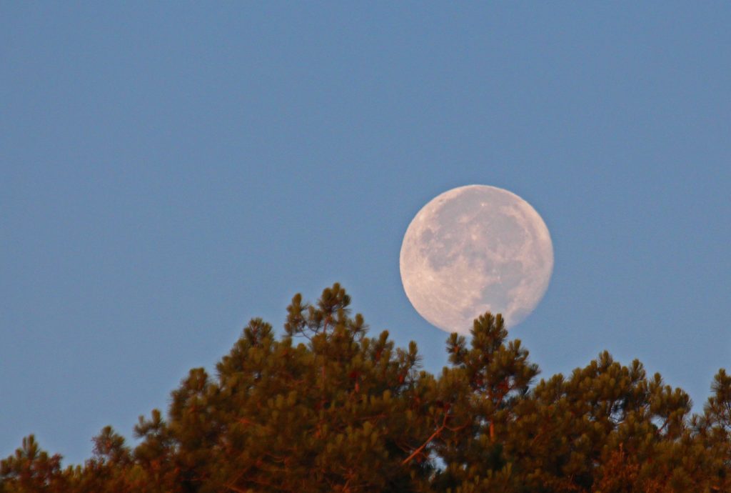 La puesta de la Luna fotografiada desde Arenys de Munt, Barcelona