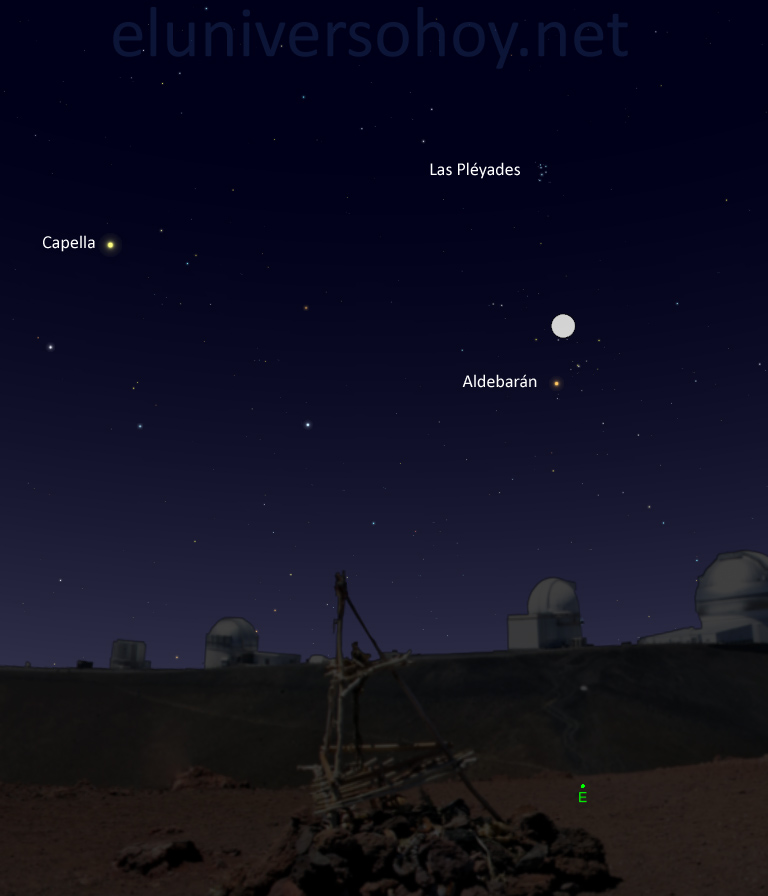 La conjunción de la Luna y la estrella Aldebarán será visible esta noche