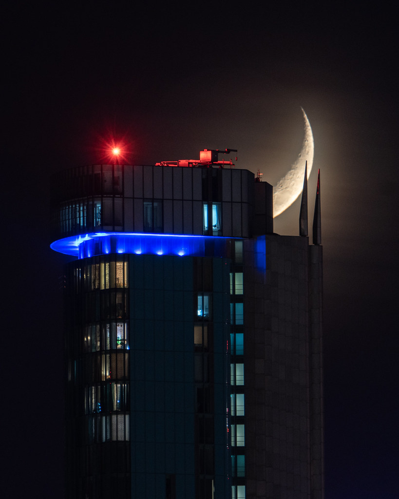 Crescent Moon over Birmingham, UK, 27th February 2020