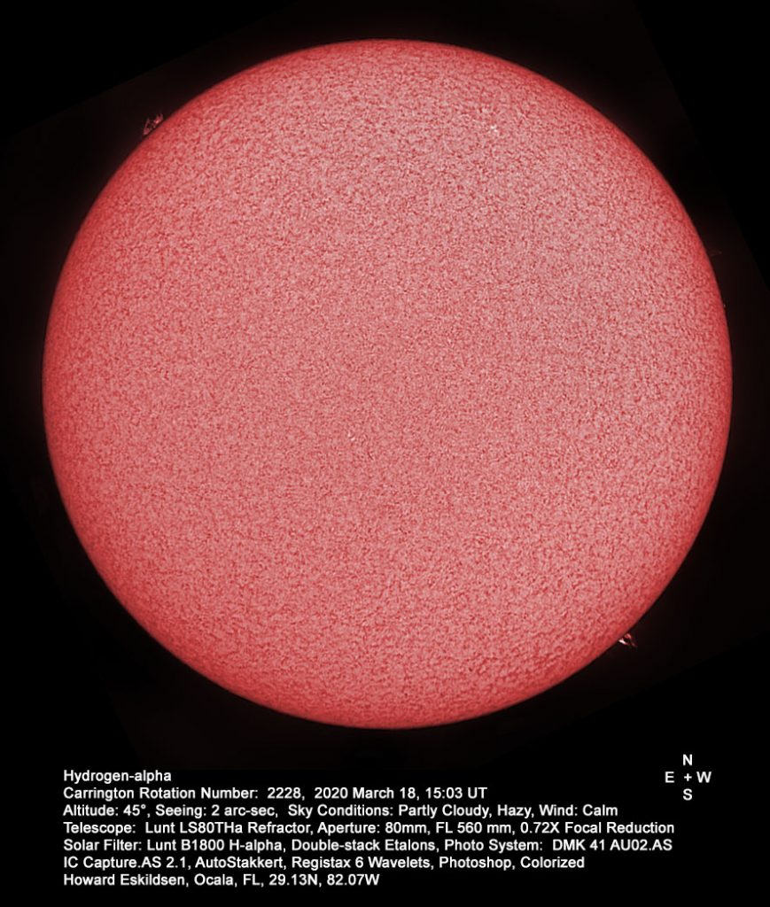 Imagen del Sol tomada el 18 de marzo de 2020