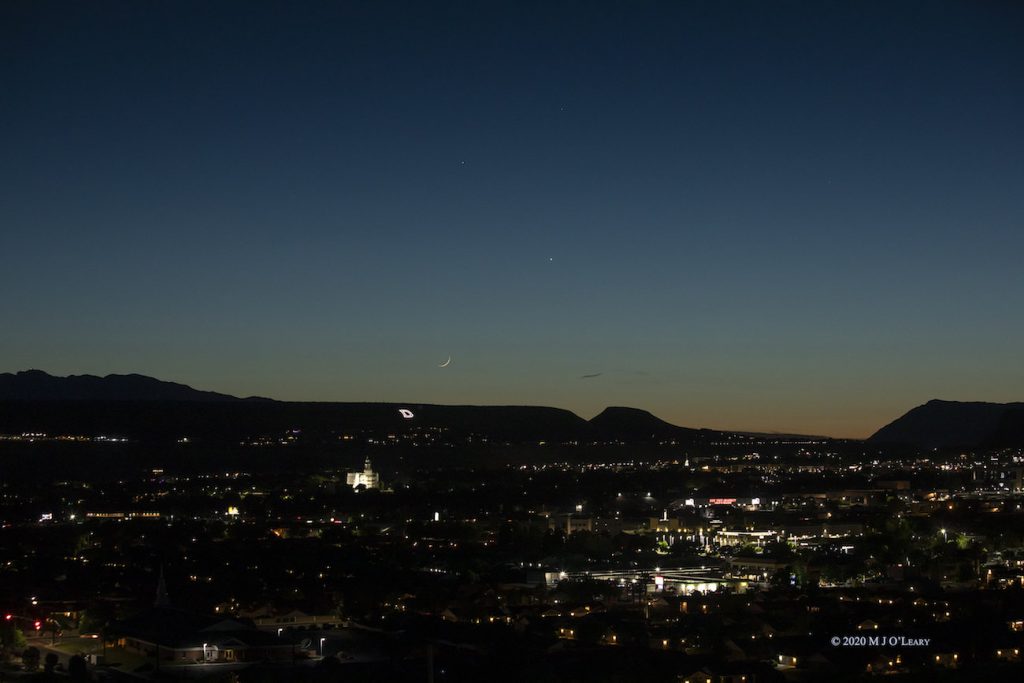 Foto de Mercurio, Venus y la Luna, tomada desde Utah, Estados Unidos