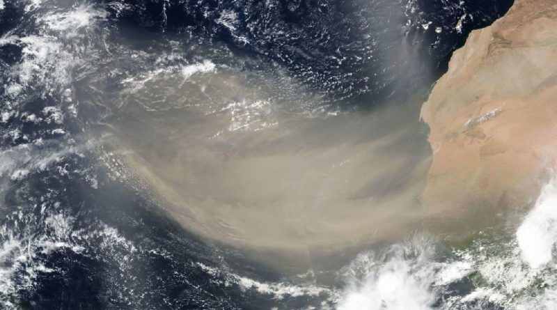 Tormenta de polvo del Desierto del Sahara sobre el Atlántico