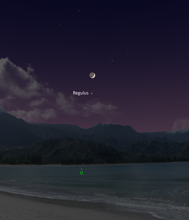 La conjunción de la Luna y Regulus será visible hoy al anochecer