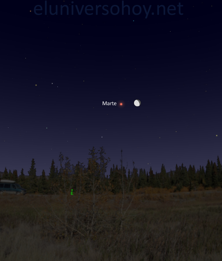 Durante la madrugada del 9 de agosto se podrá ver la conjunción de la Luna y Marte