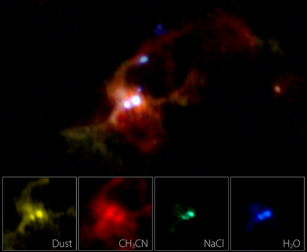 Astrónomos detectan sal alrededor de dos estrellas bebés gigantes