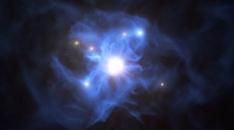 Un telescopio de ESO detecta galaxias atrapadas en la red de un agujero negro supermasivo