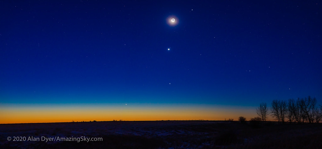 Imagen de la Luna, Venus y Mercurio captados desde Alberta, Canadá