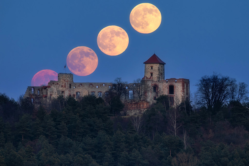 La secuencia de la salida de la Luna captada desde Rudno, Polonia