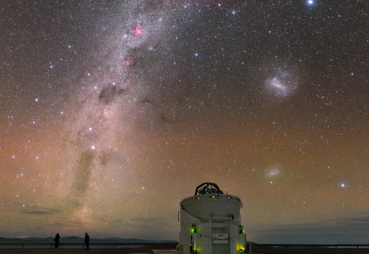 La Vía Láctea y las Nubes de Magallanes fotografiadas desde el Observatorio Paranal, Chile