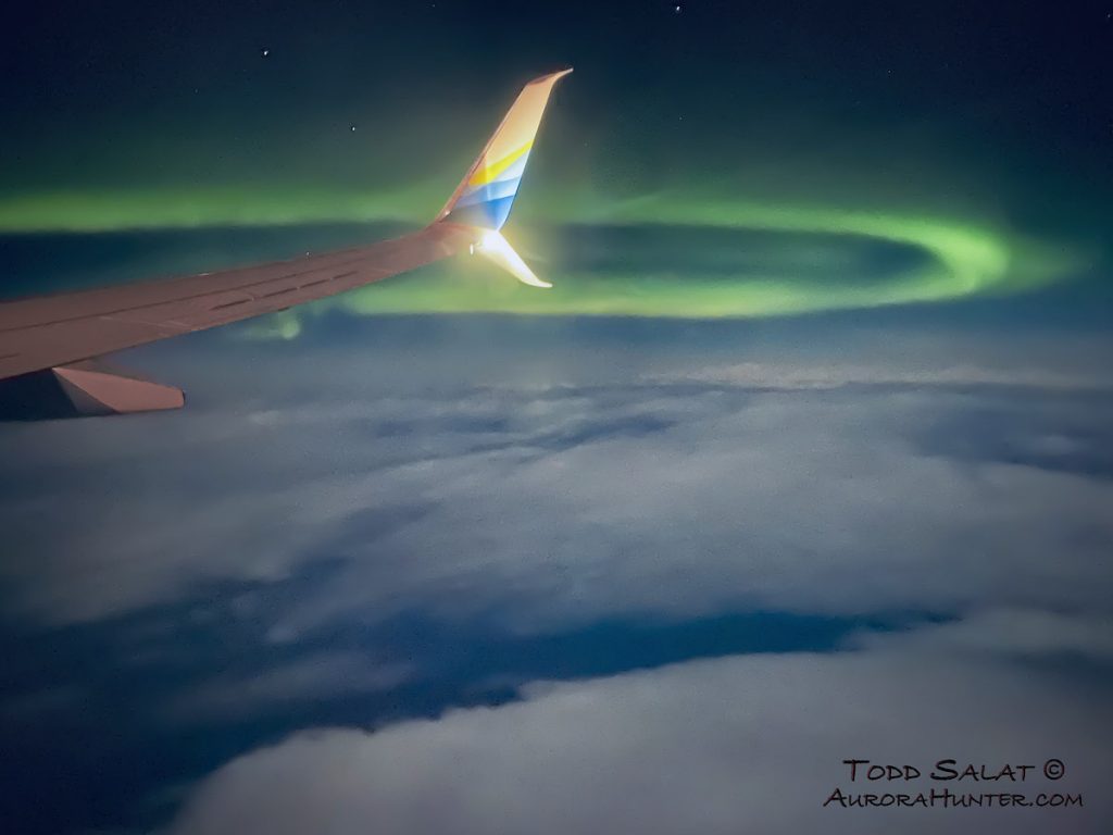 Auroras boreales fotografiadas desde un avión sobre Alaska