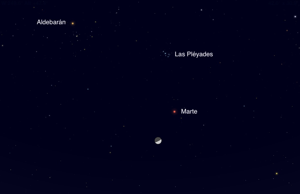 Esta noche se podrá observar la conjunción de la Luna y Marte