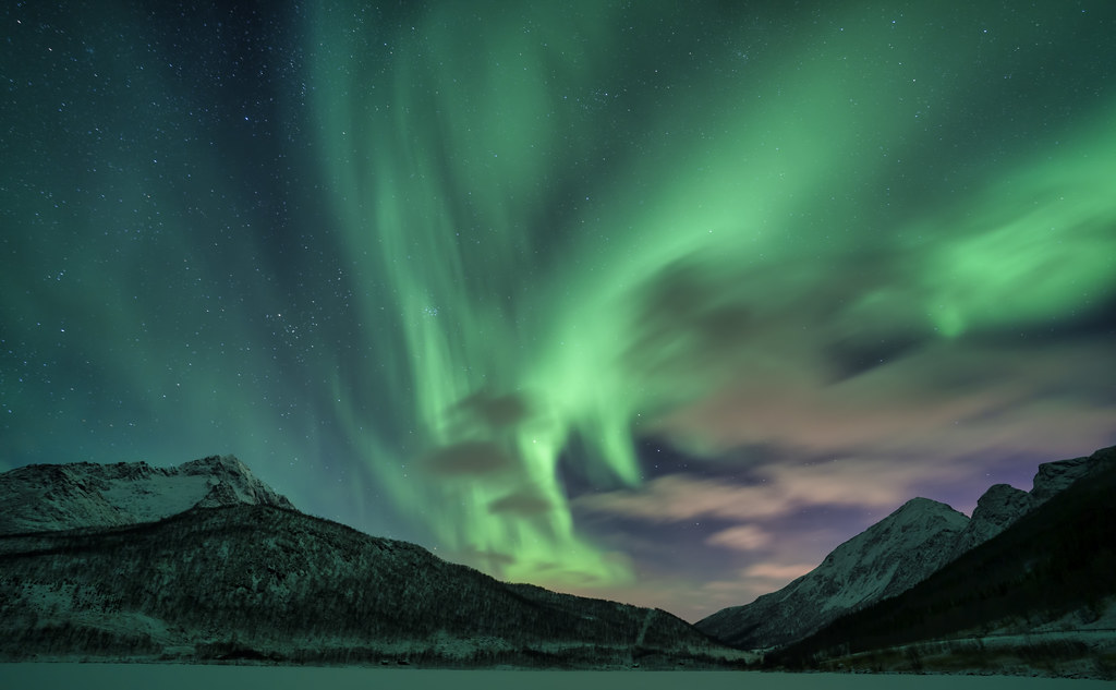 Auroras boreales fotografiadas desde Sigerfjord, Noruega