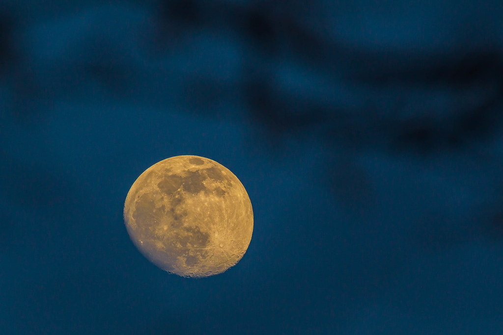 La Luna gibosa creciente fotografiada desde Baviera, Alemania