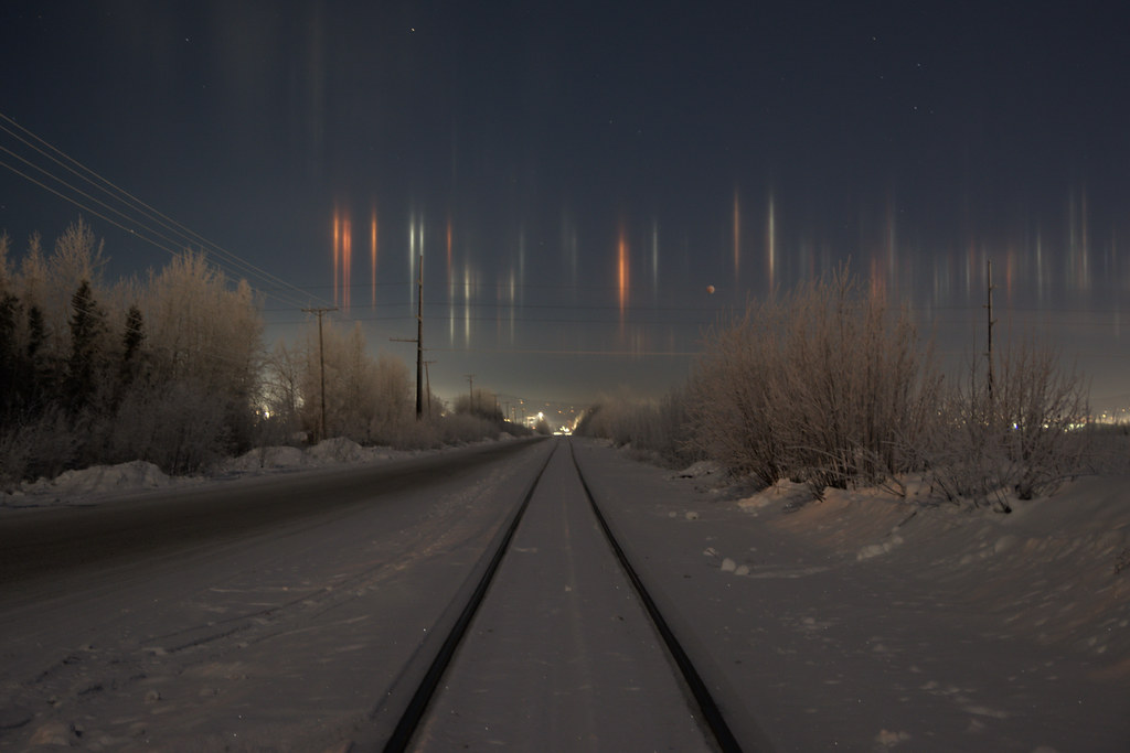 Pilares de luz captados desde Fairbanks, Alaska