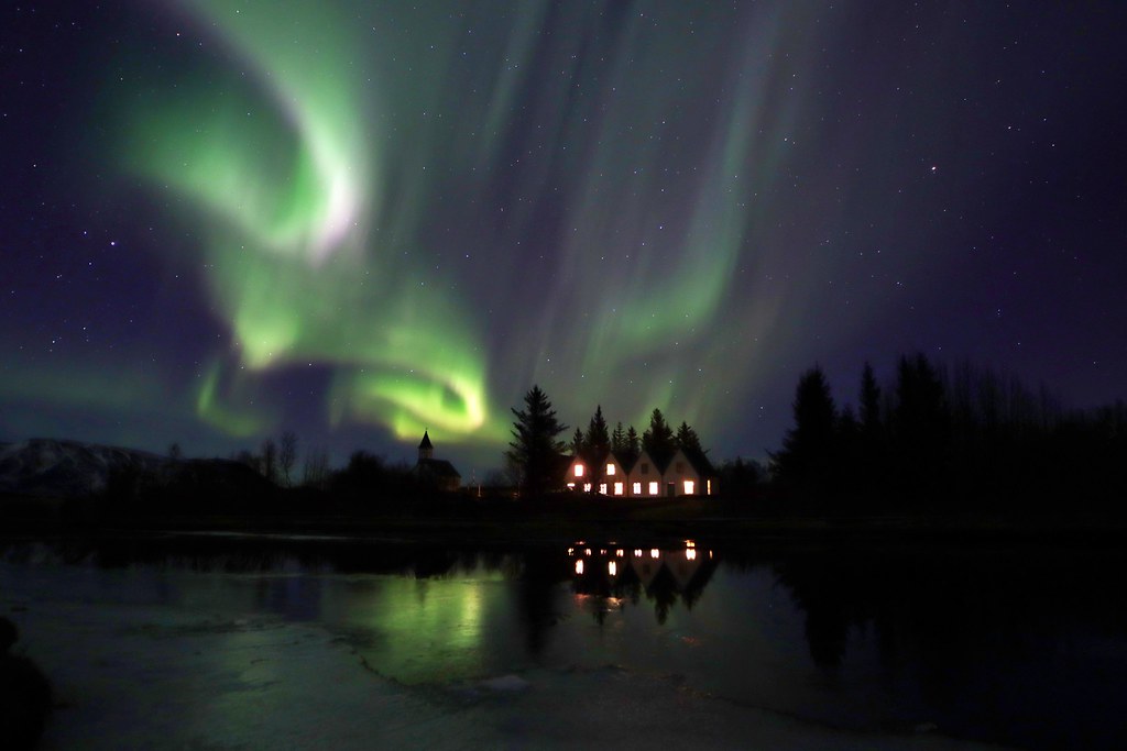 Auroras boreales captadas desde Þingvellir, Islandia