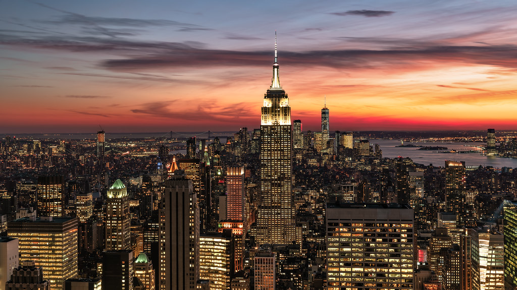 El atardecer fotografiado desde Manhattan, Nueva York