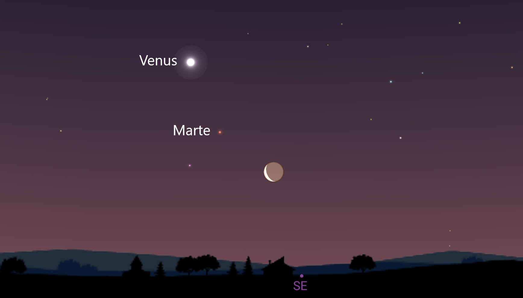 La conjunción de la Luna, Venus y Marte será visible antes del amanecer del 27 de febrero